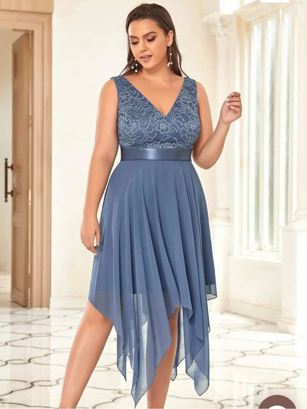 Ever Pretty Plus Size 20 VNeck Lace Dress with Asymmetrical Hems Bridesmaid NWT